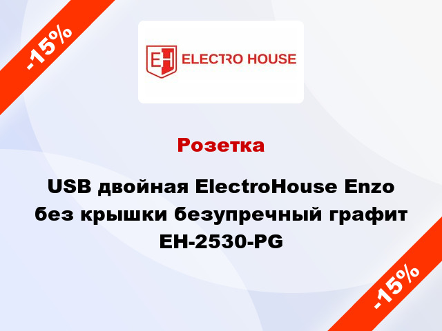 Розетка USB двойная ElectroHоuse Enzo без крышки безупречный графит EH-2530-PG