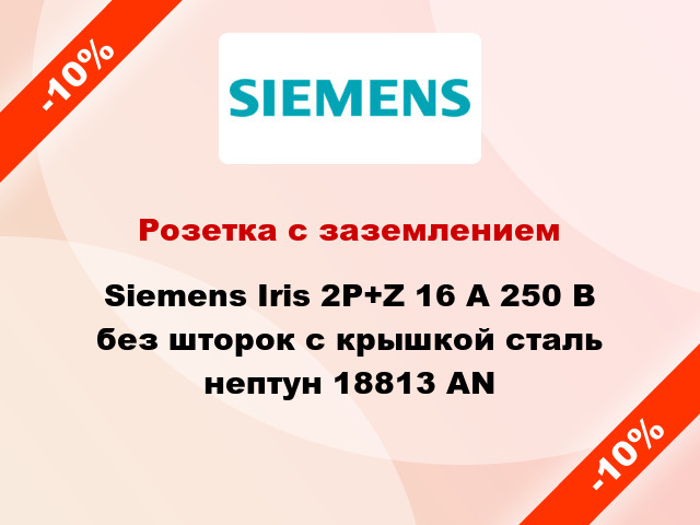 Розетка с заземлением Siemens Iris 2P+Z 16 А 250 В без шторок с крышкой сталь нептун 18813 AN
