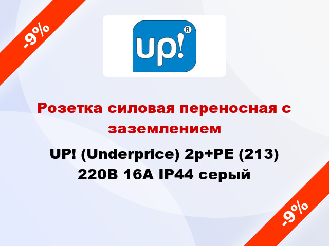 Розетка силовая переносная с заземлением UP! (Underprice) 2p+PE (213) 220В 16А IP44 серый